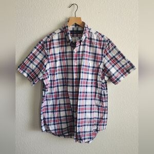 Ralph Lauren Men's Large White Blue Red Plaid Button Down Short Sleeve Shirt